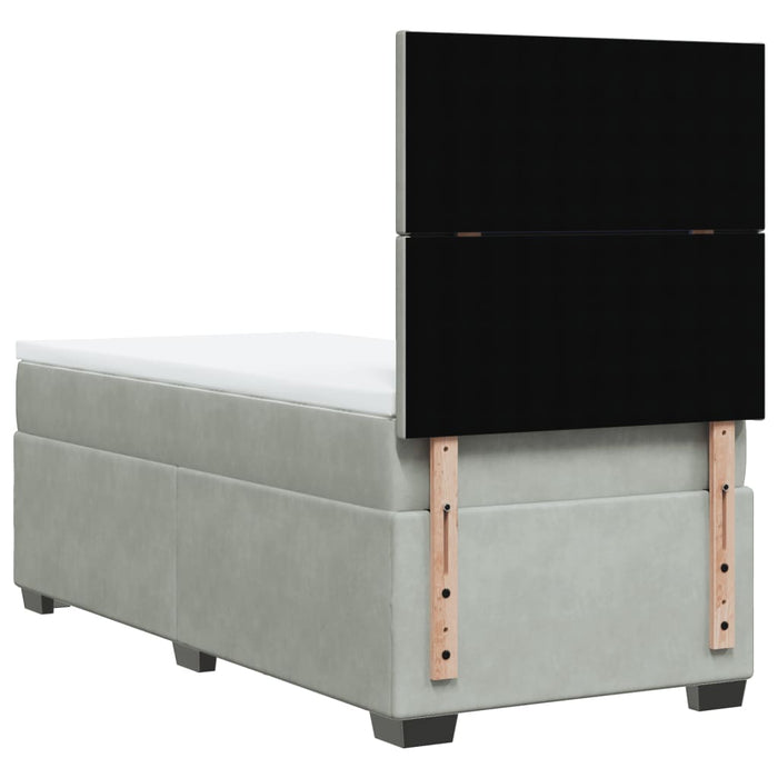 Pat box spring cu saltea, gri deschis, 100x200 cm, catifea - WALTI WALTI