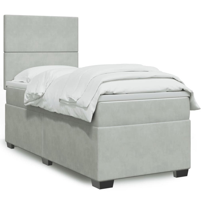 Pat box spring cu saltea, gri deschis, 100x200 cm, catifea - WALTI WALTI