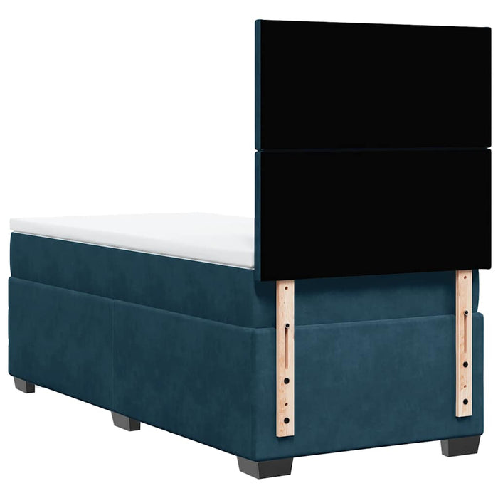 Pat box spring cu saltea, albastru, 100x200 cm, catifea - WALTI WALTI