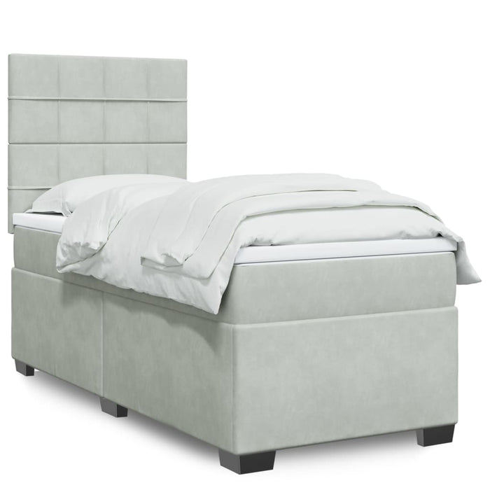 Pat box spring cu saltea, gri deschis, 100x200 cm, catifea - WALTI WALTI