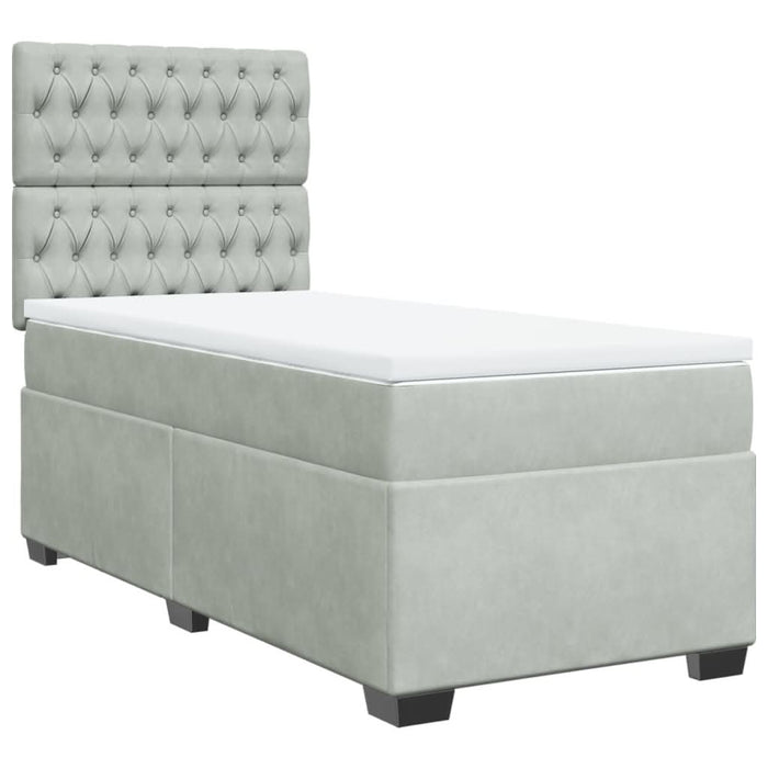 Pat box spring cu saltea, gri deschis, 100x200 cm, catifea - WALTI WALTI