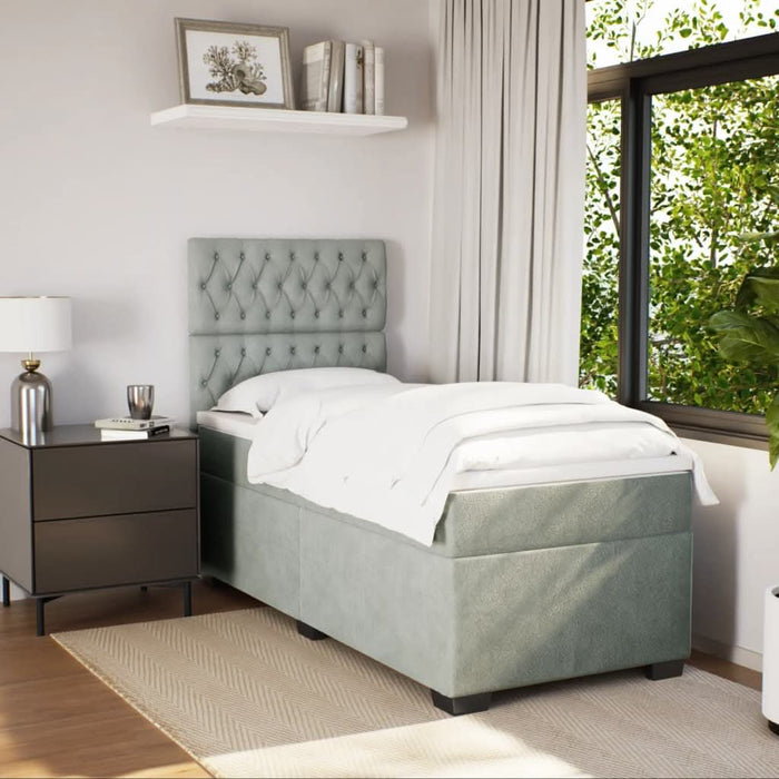 Pat box spring cu saltea, gri deschis, 100x200 cm, catifea - WALTI WALTI