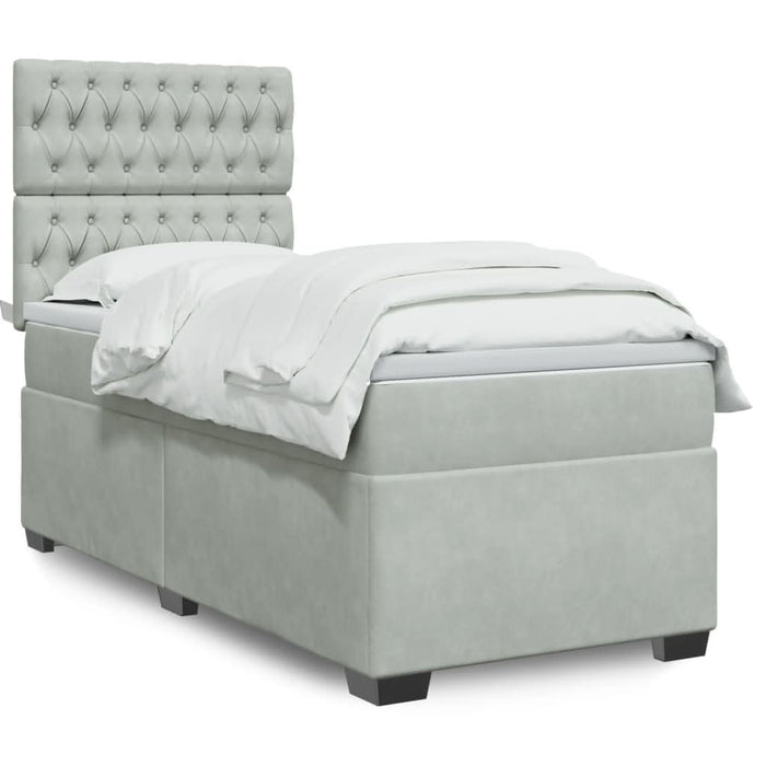 Pat box spring cu saltea, gri deschis, 100x200 cm, catifea - WALTI WALTI