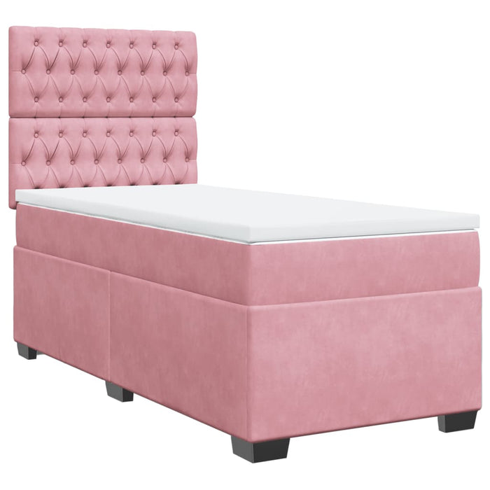 Pat box spring cu saltea, roz, 100x200 cm, catifea - WALTI WALTI