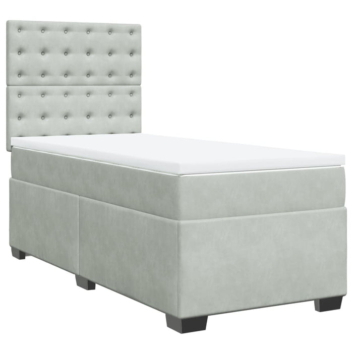 Pat box spring cu saltea, gri deschis, 100x200 cm, catifea - WALTI WALTI