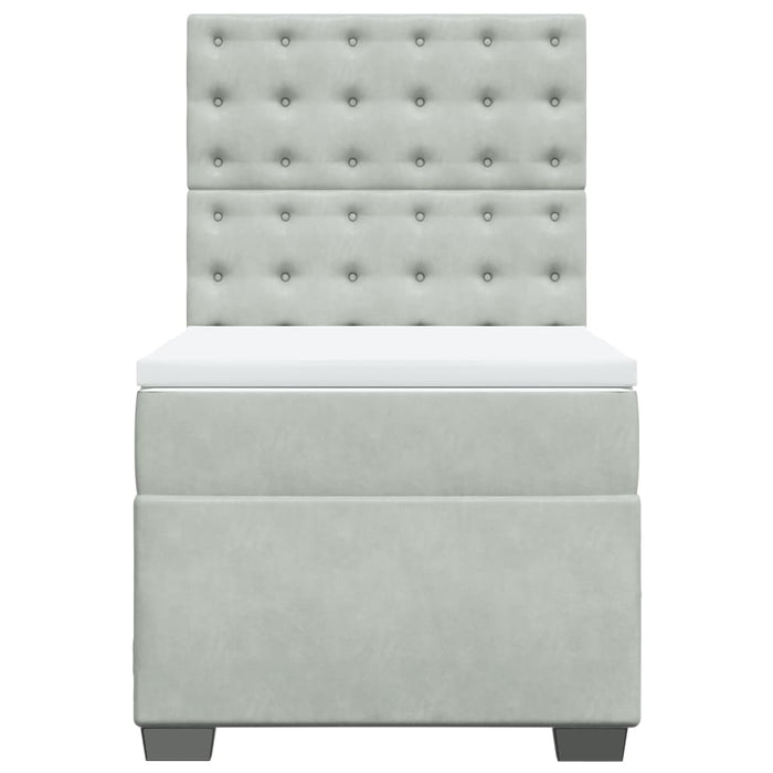 Pat box spring cu saltea, gri deschis, 100x200 cm, catifea - WALTI WALTI