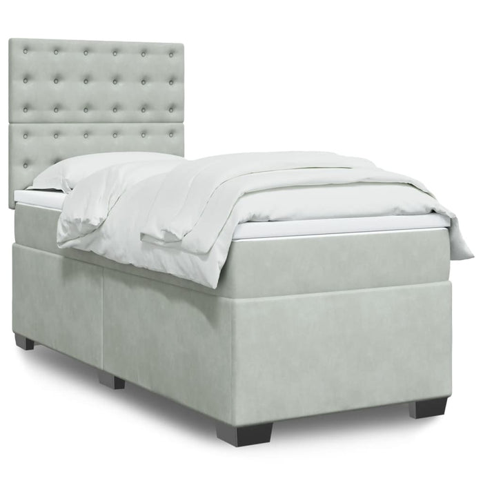 Pat box spring cu saltea, gri deschis, 100x200 cm, catifea - WALTI WALTI