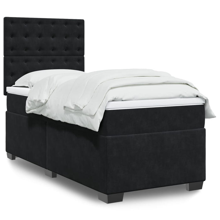 Pat box spring cu saltea, negru, 100x200 cm, catifea - WALTI WALTI