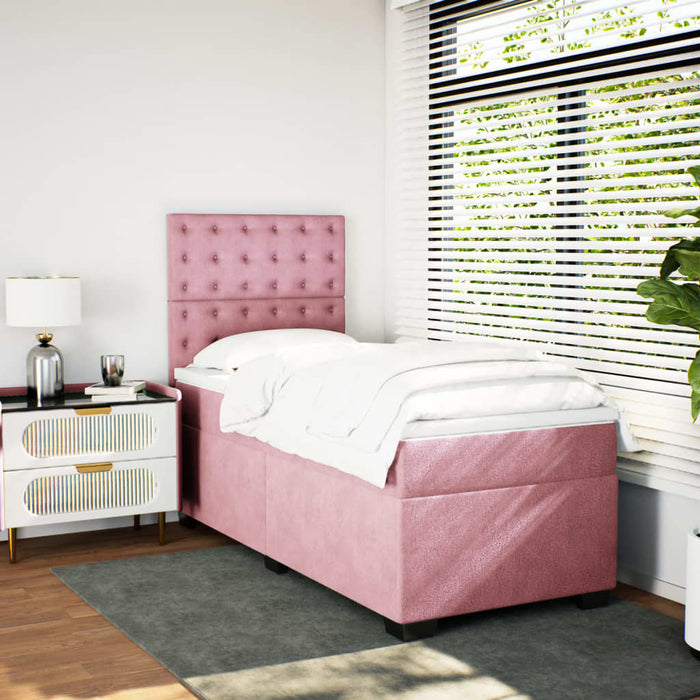 Pat box spring cu saltea, roz, 100x200 cm, catifea - WALTI WALTI