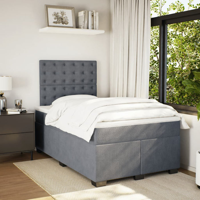Pat box spring cu saltea, gri închis, 120x190 cm, catifea - WALTI WALTI