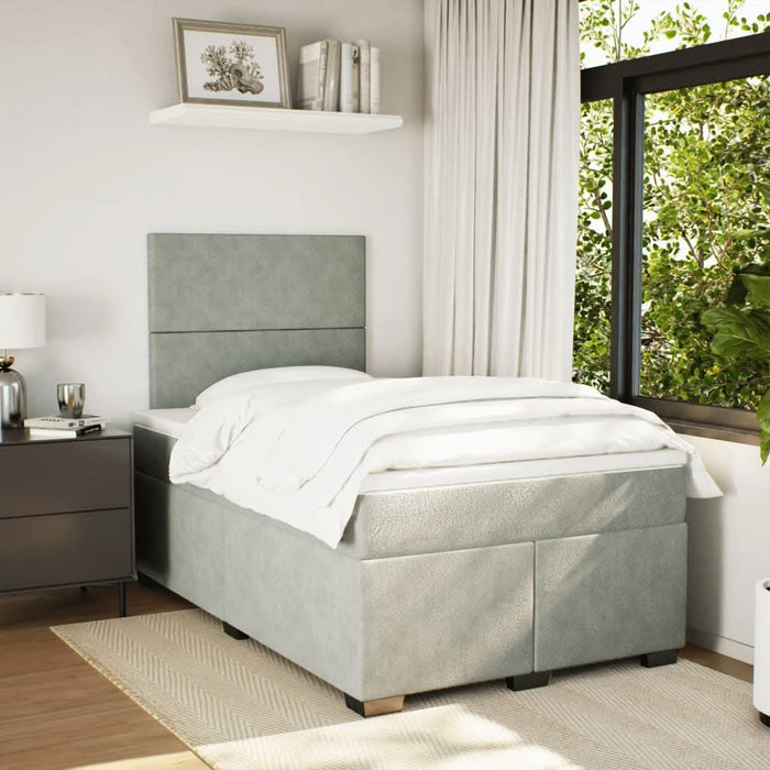 Pat continental cu saltea, gri deschis, 120x200 cm, catifea - WALTI WALTI