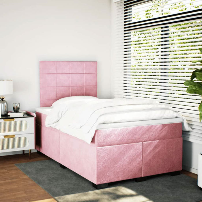 Pat box spring cu saltea, roz, 120x200 cm, catifea - WALTI WALTI