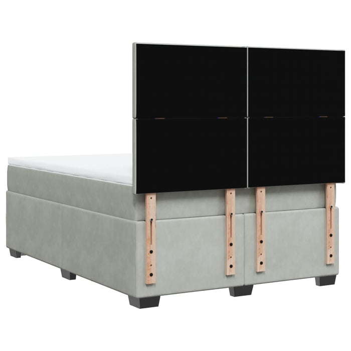 Pat box spring cu saltea, gri deschis, 140x190 cm, catifea - WALTI WALTI