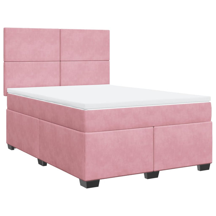 Pat box spring cu saltea, roz, 140x190 cm, catifea - WALTI WALTI