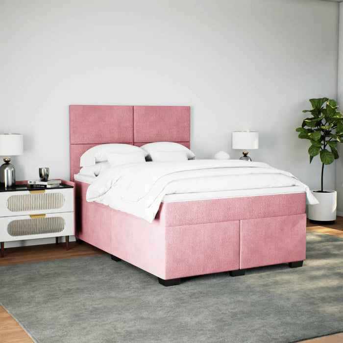 Pat box spring cu saltea, roz, 140x190 cm, catifea - WALTI WALTI