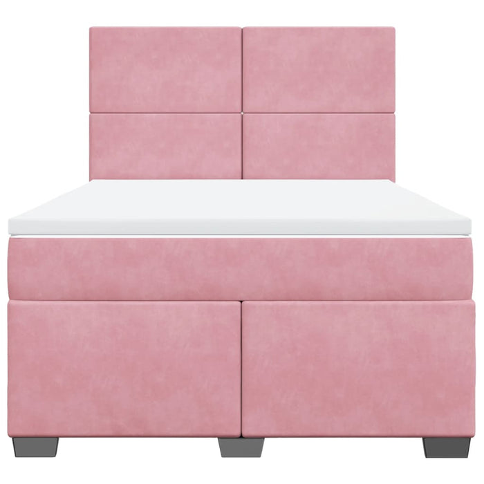 Pat box spring cu saltea, roz, 140x190 cm, catifea - WALTI WALTI