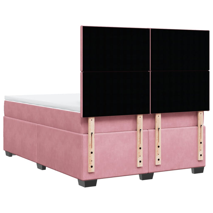Pat box spring cu saltea, roz, 140x190 cm, catifea - WALTI WALTI