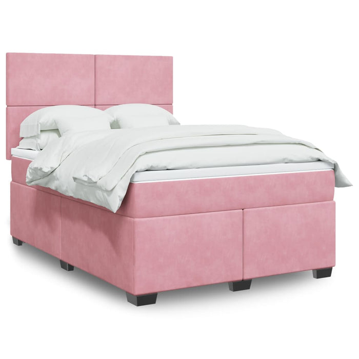 Pat box spring cu saltea, roz, 140x190 cm, catifea - WALTI WALTI