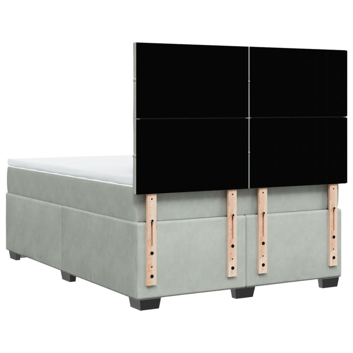 Pat box spring cu saltea, gri deschis, 140x190 cm, catifea - WALTI WALTI