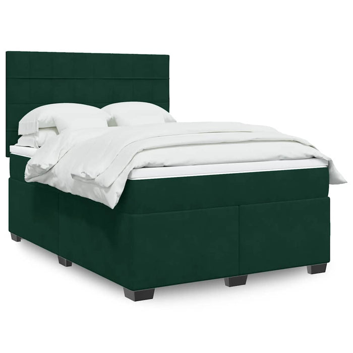 Pat box spring cu saltea, verde închis, 140x190 cm, catifea - WALTI WALTI