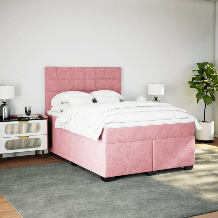 Pat box spring cu saltea, roz, 140x190 cm, catifea - WALTI WALTI