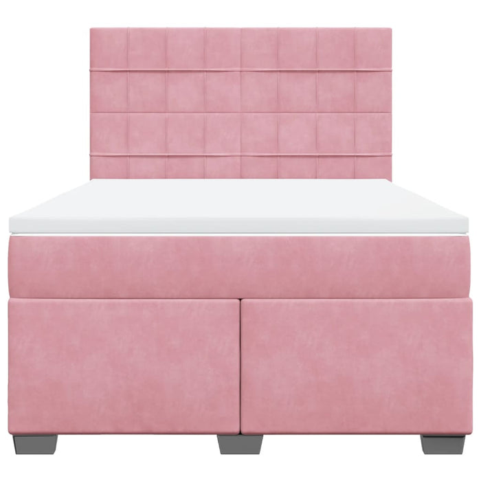 Pat box spring cu saltea, roz, 140x190 cm, catifea - WALTI WALTI