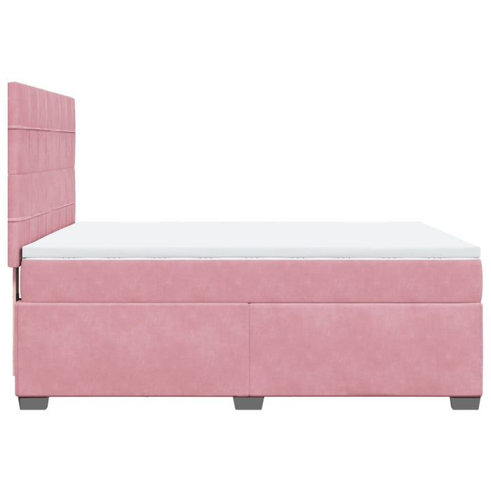 Pat box spring cu saltea, roz, 140x190 cm, catifea - WALTI WALTI