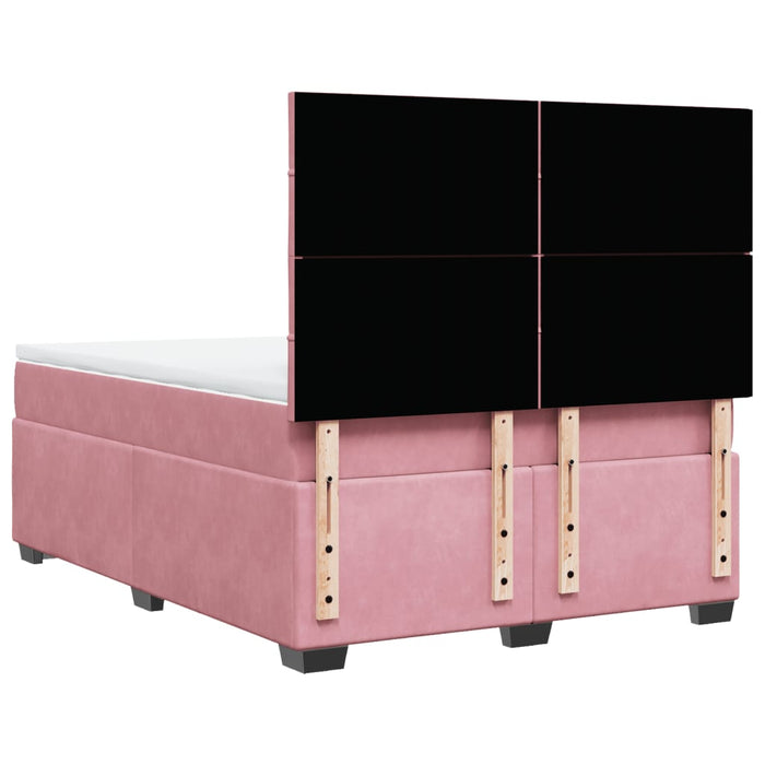 Pat box spring cu saltea, roz, 140x190 cm, catifea - WALTI WALTI