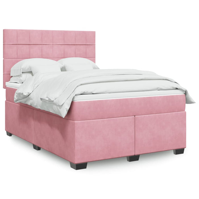 Pat box spring cu saltea, roz, 140x190 cm, catifea - WALTI WALTI
