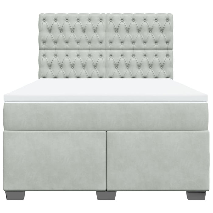 Pat box spring cu saltea, gri deschis, 140x190 cm, catifea - WALTI WALTI