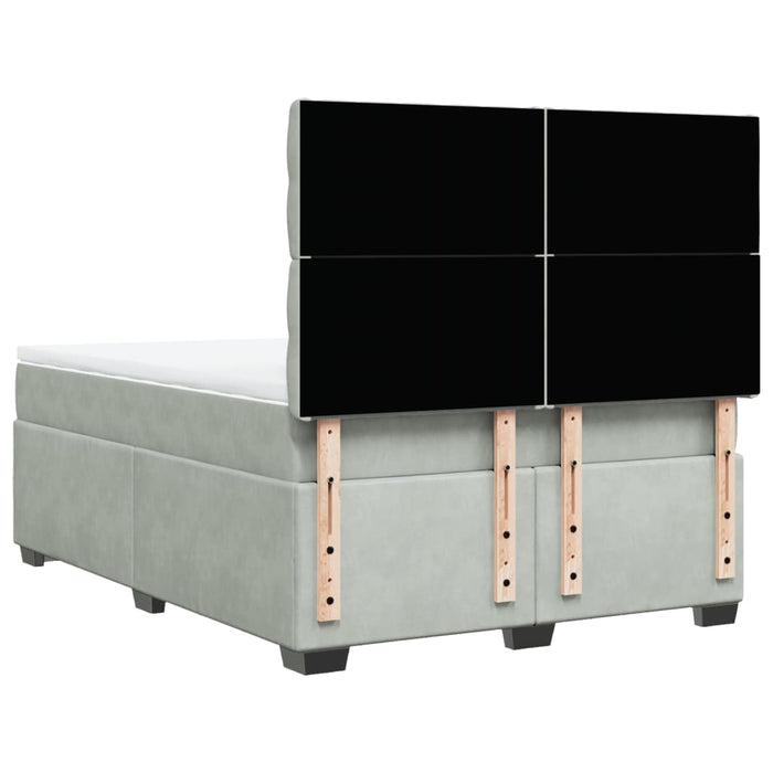 Pat box spring cu saltea, gri deschis, 140x190 cm, catifea - WALTI WALTI