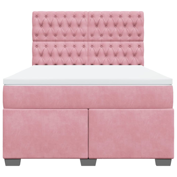 Pat box spring cu saltea, roz, 140x190 cm, catifea - WALTI WALTI