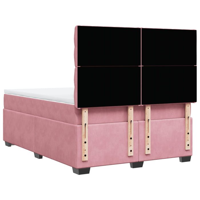 Pat box spring cu saltea, roz, 140x190 cm, catifea - WALTI WALTI