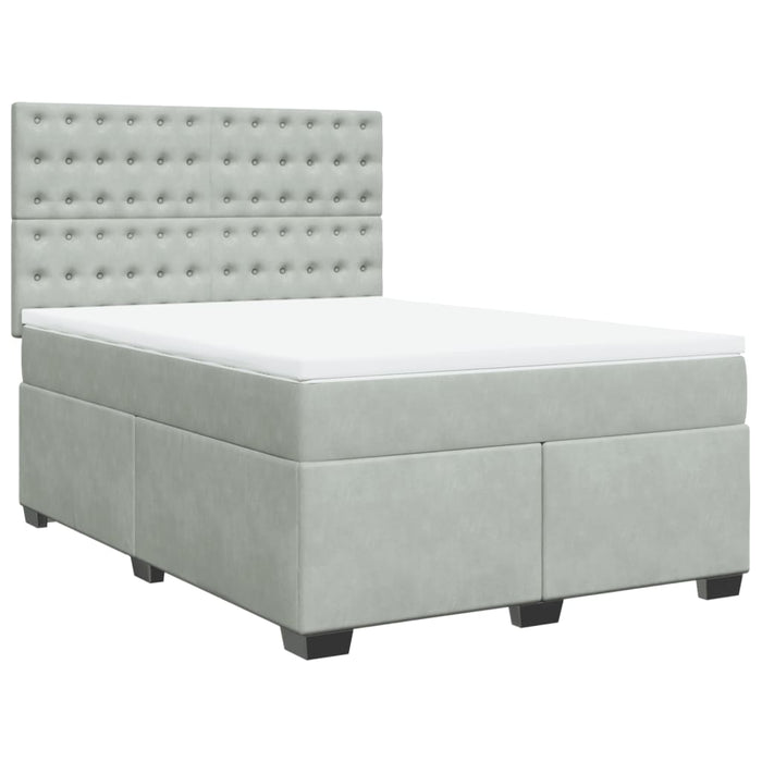 Pat box spring cu saltea, gri deschis, 140x190 cm, catifea - WALTI WALTI