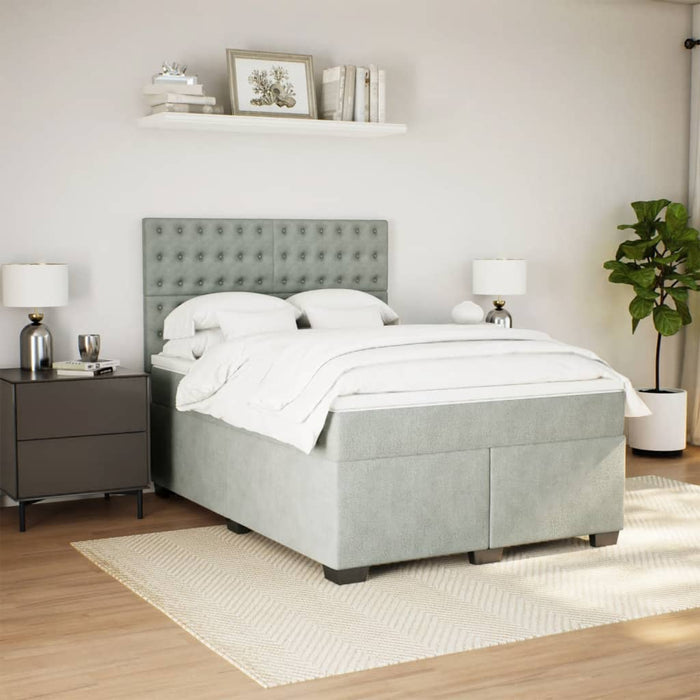 Pat box spring cu saltea, gri deschis, 140x190 cm, catifea - WALTI WALTI
