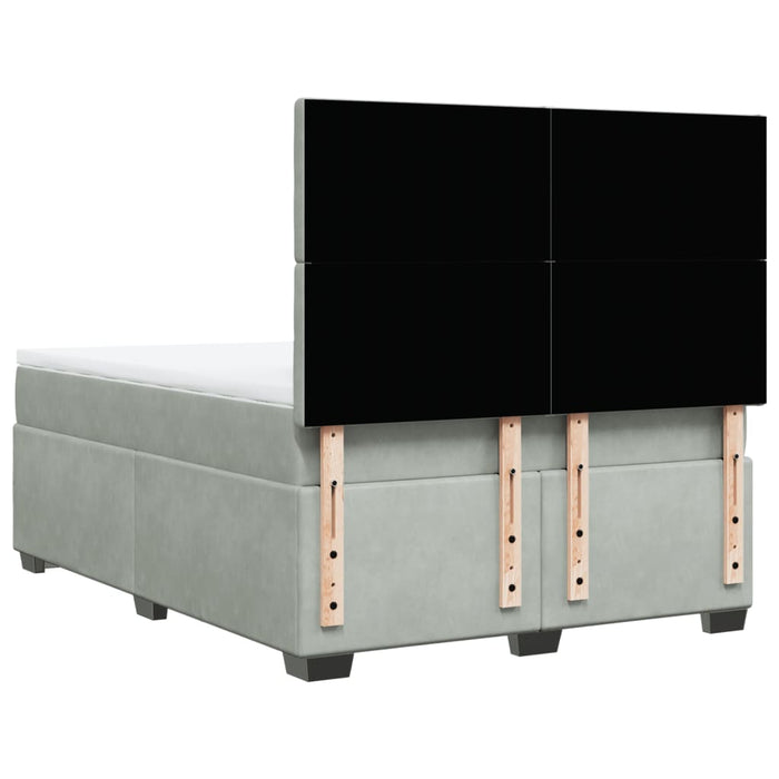 Pat box spring cu saltea, gri deschis, 140x190 cm, catifea - WALTI WALTI