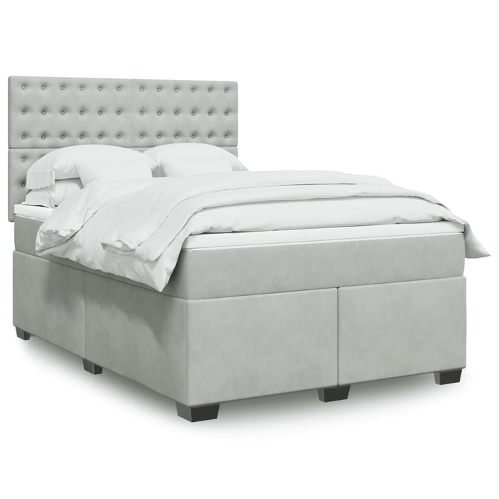 Pat box spring cu saltea, gri deschis, 140x190 cm, catifea - WALTI WALTI