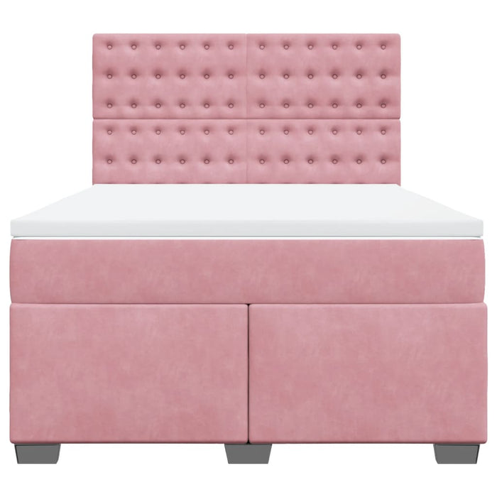 Pat box spring cu saltea, roz, 140x190 cm, catifea - WALTI WALTI