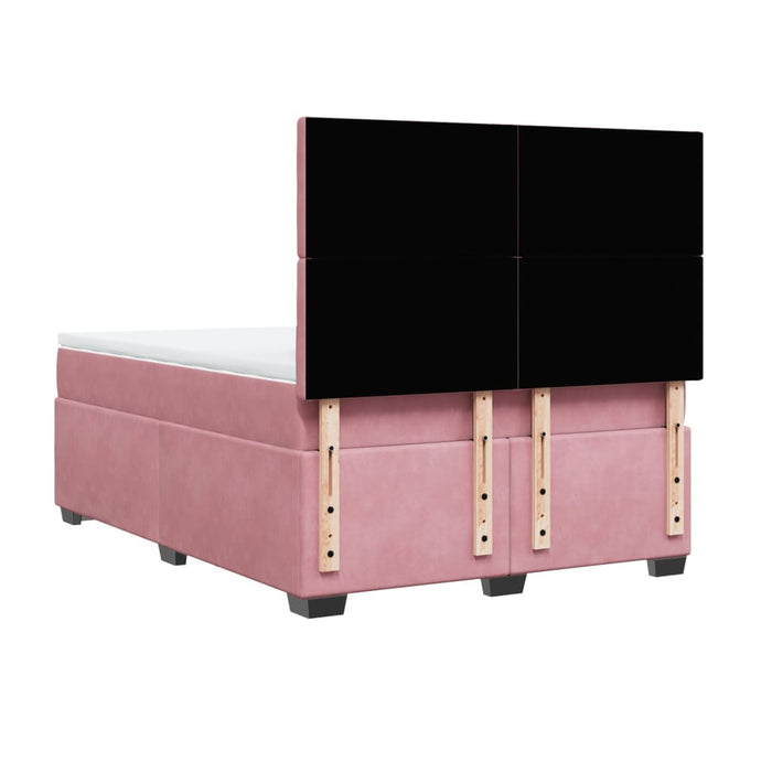 Pat box spring cu saltea, roz, 140x190 cm, catifea - WALTI WALTI