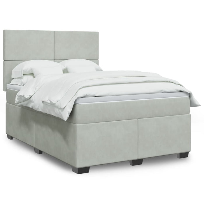 Pat box spring cu saltea, gri deschis, 140x200 cm, catifea - WALTI WALTI