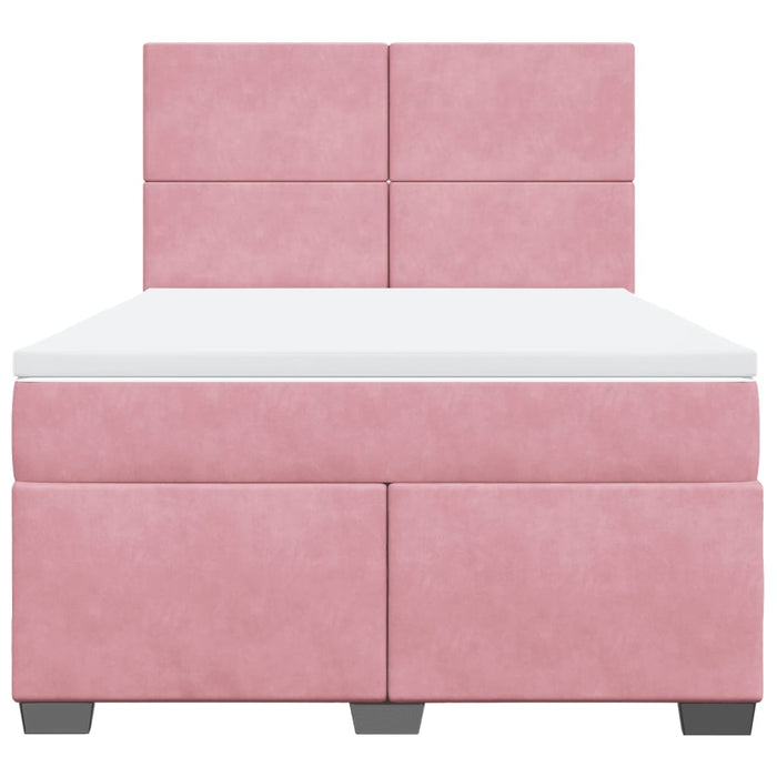 Pat box spring cu saltea, roz, 140x200 cm, catifea - WALTI WALTI