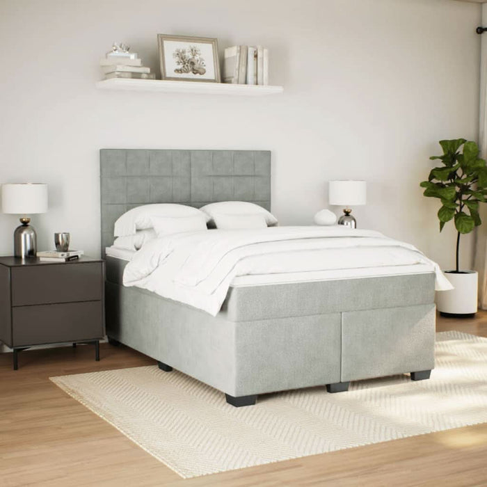 Pat box spring cu saltea, gri deschis, 140x200 cm, catifea - WALTI WALTI