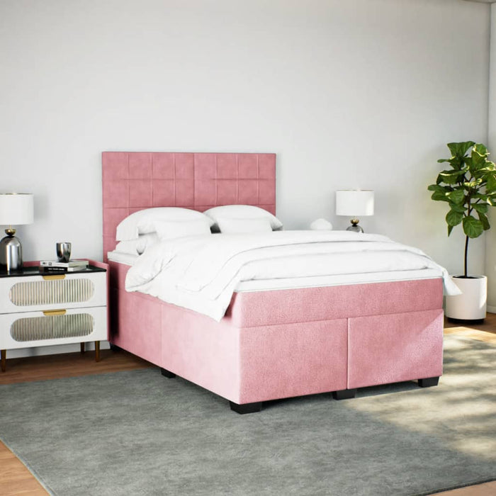 Pat box spring cu saltea, roz, 140x200 cm, catifea - WALTI WALTI