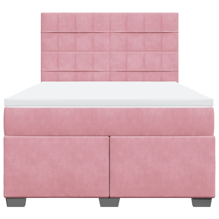 Pat box spring cu saltea, roz, 140x200 cm, catifea - WALTI WALTI