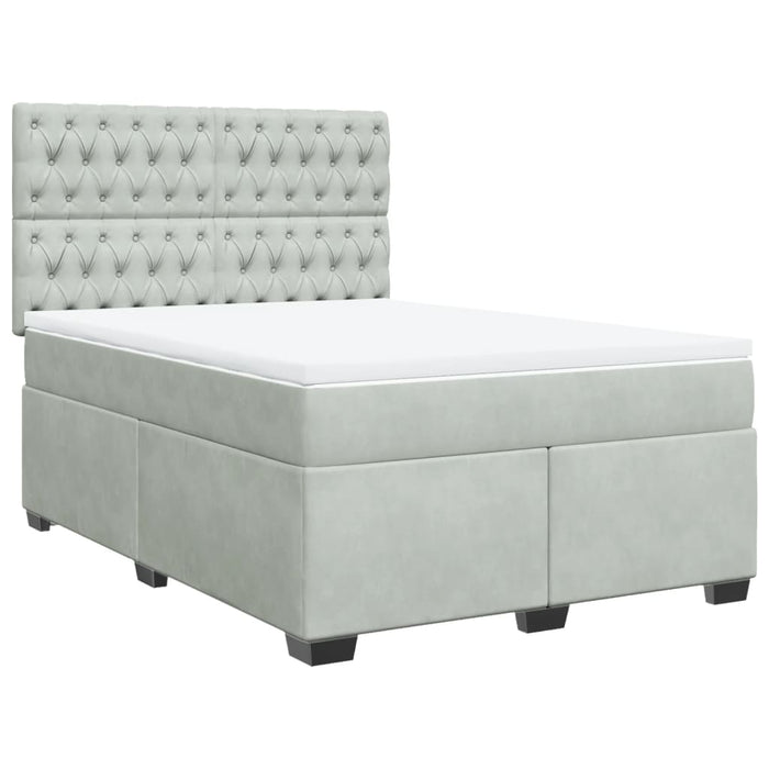 Pat box spring cu saltea, gri deschis, 140x200 cm, catifea - WALTI WALTI