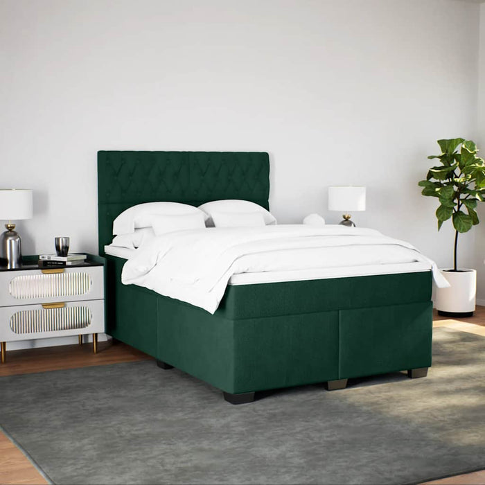 Pat box spring cu saltea, verde închis, 140x200 cm, catifea - WALTI WALTI