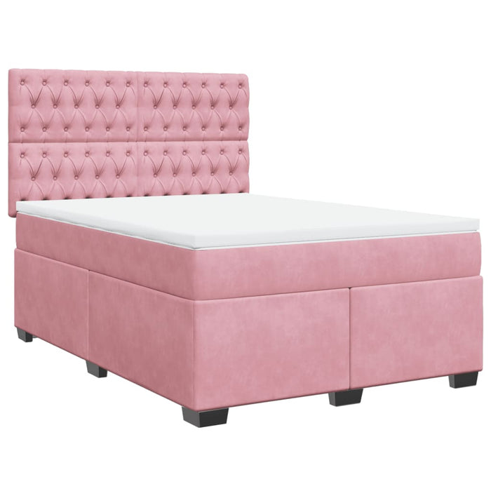 Pat box spring cu saltea, roz, 140x200 cm, catifea - WALTI WALTI