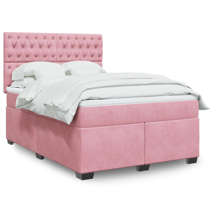 Pat box spring cu saltea, roz, 140x200 cm, catifea - WALTI WALTI