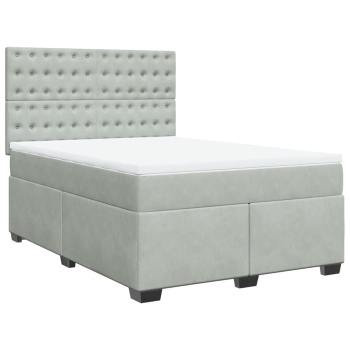 Pat box spring cu saltea, gri deschis, 140x200 cm, catifea - WALTI WALTI