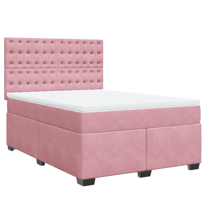Pat box spring cu saltea, roz, 140x200 cm, catifea - WALTI WALTI